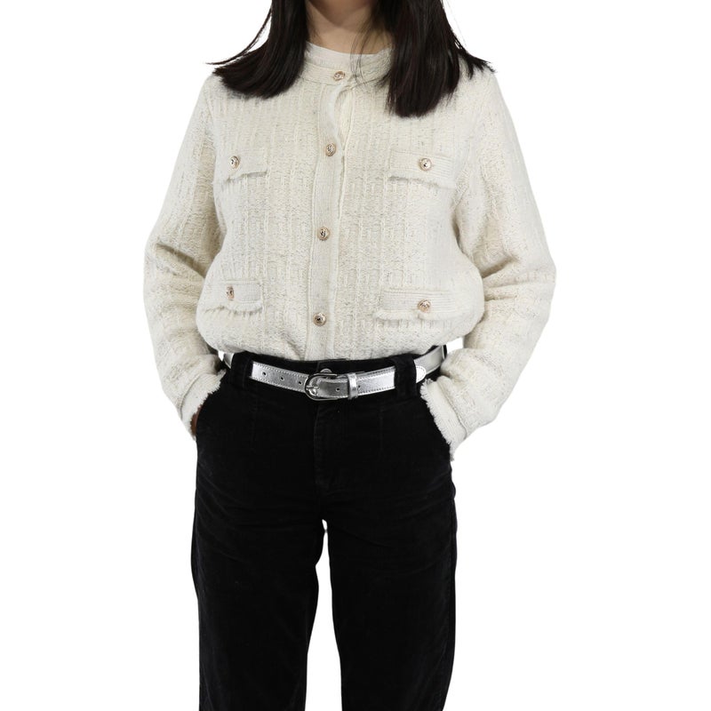 FASHIONGEN - Women genuine Italian leather belt LUNA, Made in France - Silver, 75 cm (30 in) / Waist size 28 to 29 - Image 2